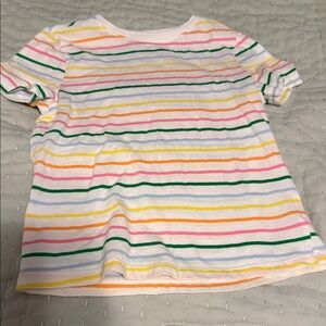 Old Navy White Short Sleeve Tee with Multicolor Stripes